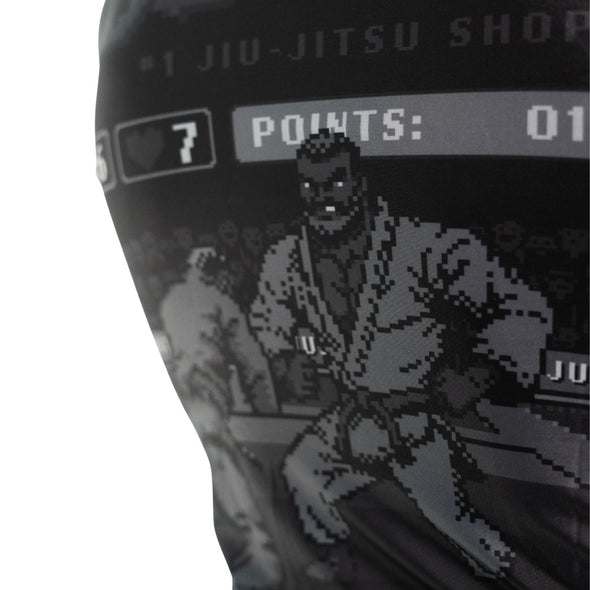 Just Jits Short Sleeve Rashguard featuring 8 Bit Jits Out design for Brazilian Jiu Jitsu enthusiasts