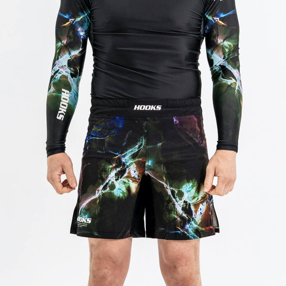 BJJ Grappling Shorts by Hooks, Dark Lights Series, Lightweight for No-Gi Brazilian Jiu Jitsu