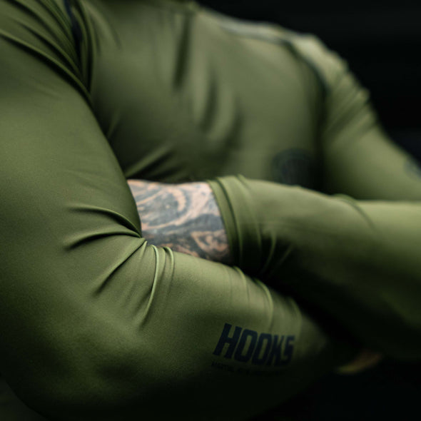 Hooks Long Sleeve BJJ Rashguard - Olive