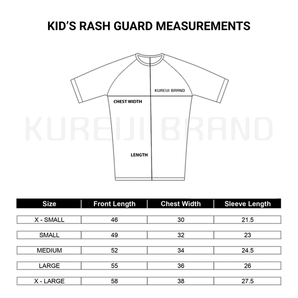 Kureiji Kids Rashguard Size Chart BJJ Brazilian Jiu Jitsu No-Gi