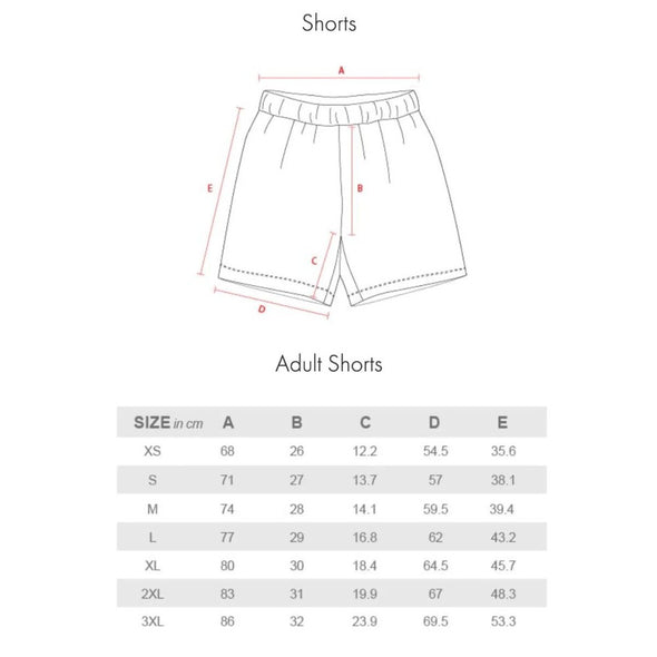 VHTS Adult Shorts Size Chart BJJ Brazilian Jiu Jitsu