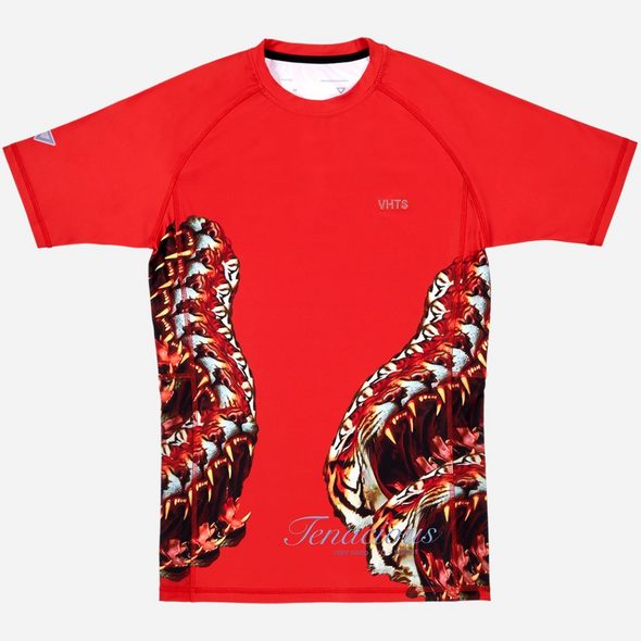 VHTS Trippy Tiger 2024 Tenacious BJJ Rashguard, RED, No Gi, Brazilian Jiu Jitsu, Rashie